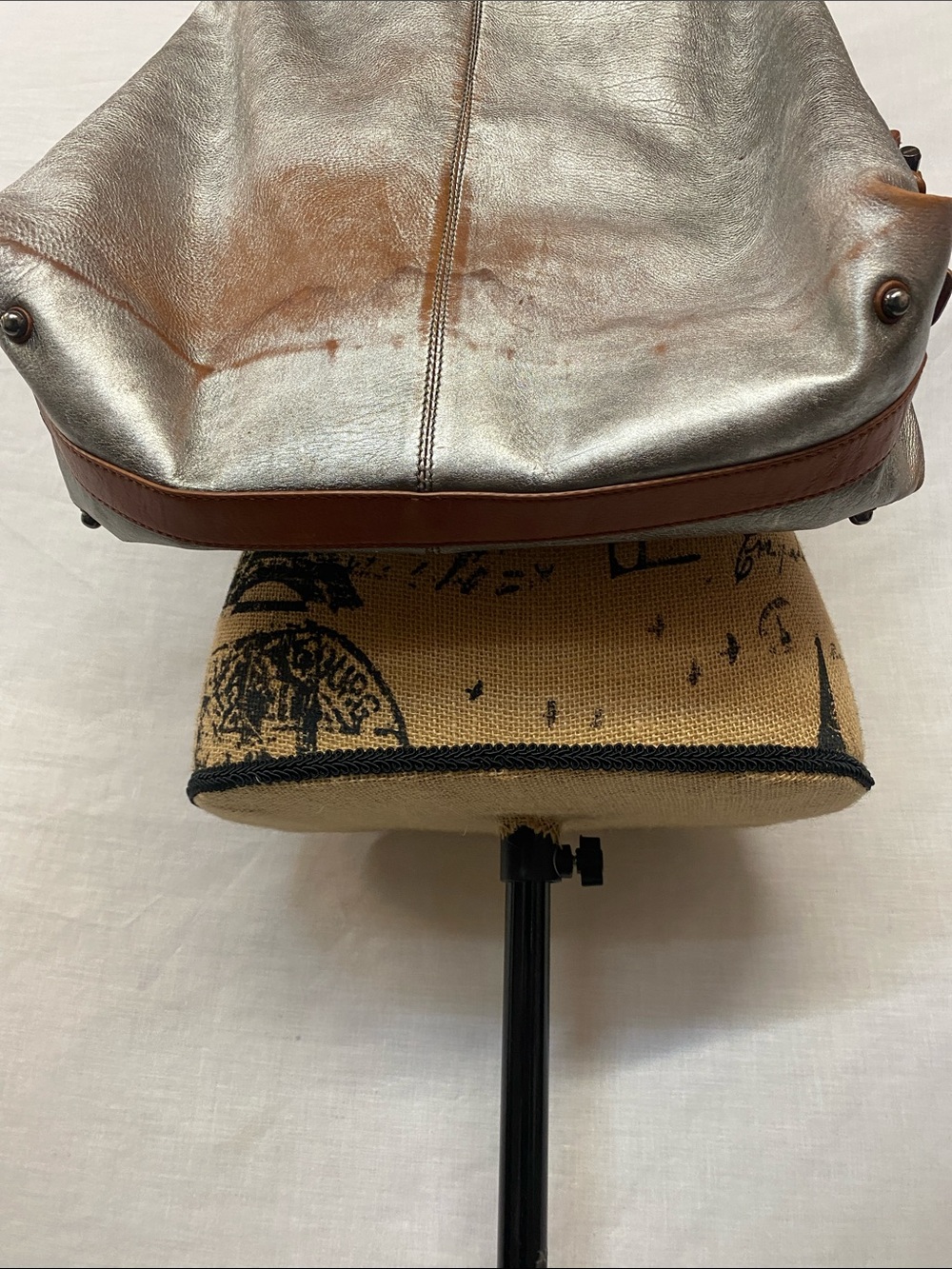 Botkier Metallic Silver Hobo Shoulder Bag with Brown Trim - Picture 10 of 10